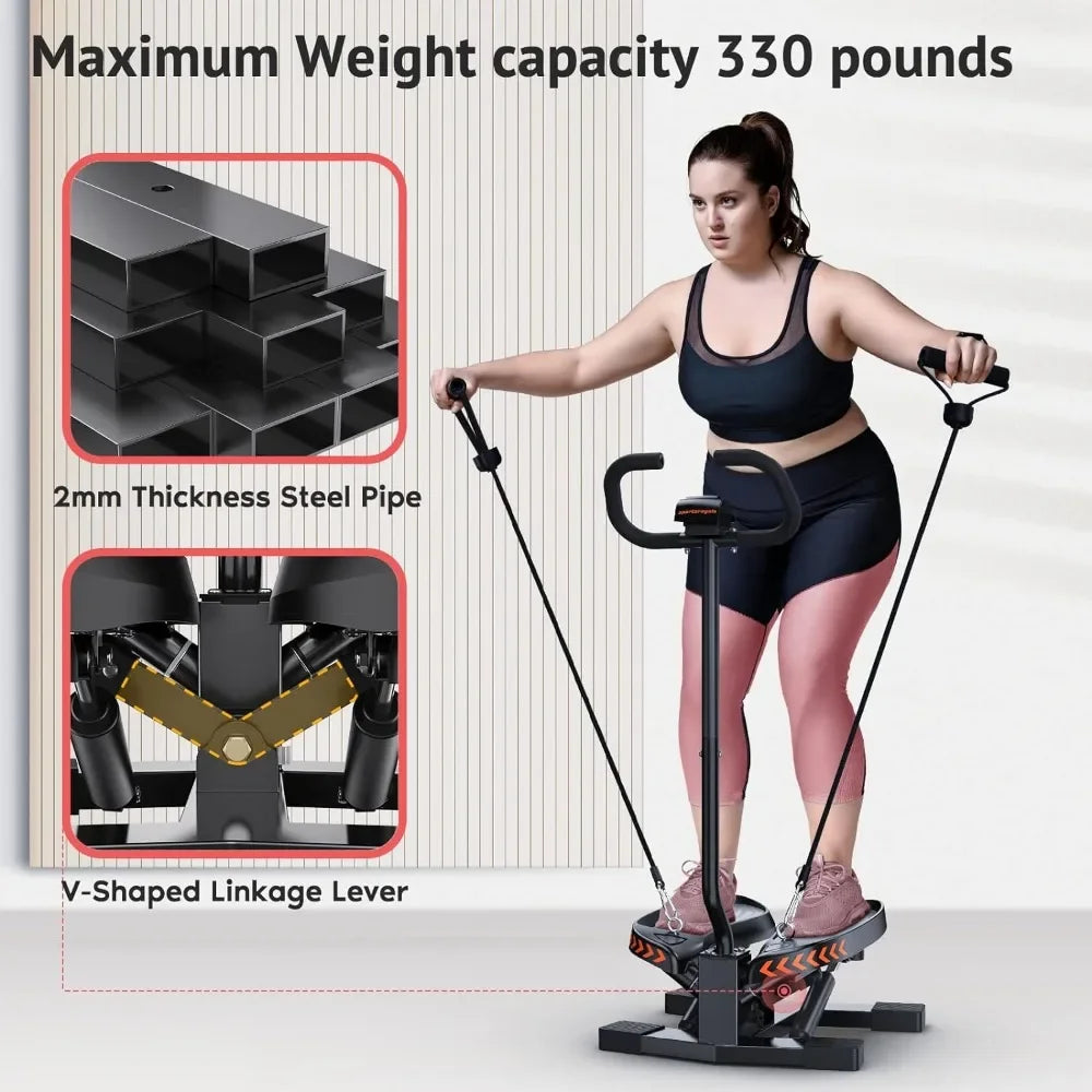 Stair Stepper for Exercises-Twist Stepper with Resistance Bands and 330Lbs Weight Capacity , Black , Lose Weight and Get Fit